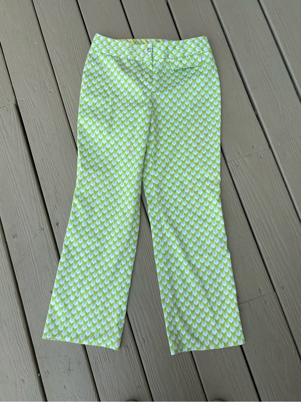 Sigrid Olsen Lime/AquaBlue Geometric Print Pants, Size: 4